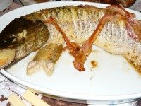 Baconnal töltött egészben sült csuka Baconnal töltött egészben sült csuka